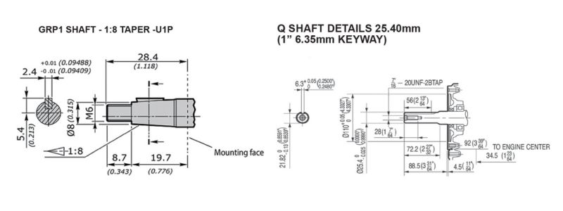 OMT Drive Coupling, Group 1 Gear Pump 1:8 Tapered, 25.4mm Engine Shaft 6.35mm Key